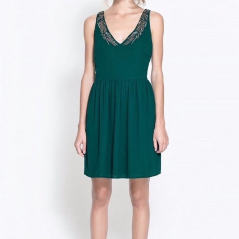 Zara Trafaluc emerald embellished dress